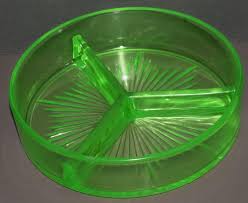 Vintage Green Uranium Glass Divided Dish