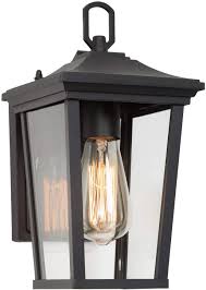 Laluz Exterior Light Fixtures Farmhouse Wall Mount Lantern Outdoor Sconce With Clear Glass For Entryway Yards Front Porch Black Amazon Com