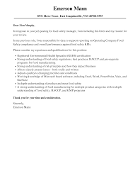 food safety manager cover letter