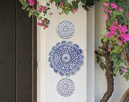 moroccan tiles outdoor wall art blue