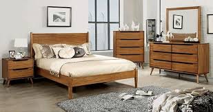 See more ideas about bedroom sets, bedroom sets queen, bedroom furniture sets. Cm7386a 5pc 5 Pc Lenhart Collection Mid Century Modern Oak Finish Wood Queen Bedroom Set