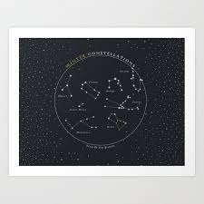 Winter Constellations Astronomy Star Chart Art Print By Missysuehanson