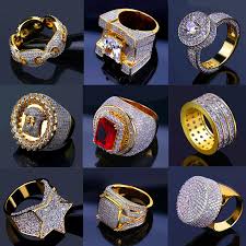 bling iced out gold rings mens hip hop