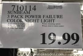 Sunbeam Color Changing Led Power Failure Night Light 3 Pack Costco Weekender