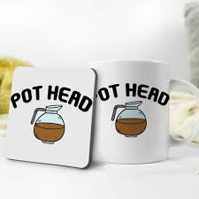 pot head mug coaster set coffee addict