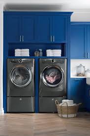 Learn more about washer and dryer pedestals here. Electrolux Laundry Room Reveal Hunted Interior Blue Laundry Rooms Laundry Room Layouts Stylish Laundry Room