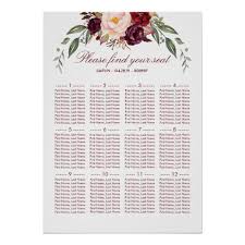Burgundy Red Floral Elegant Wedding Seating Chart