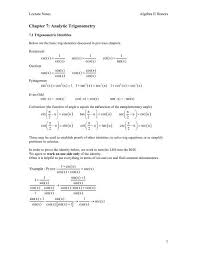 Chapter 7 Ytic Trigonometry