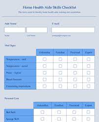 home health aide skills checklist form