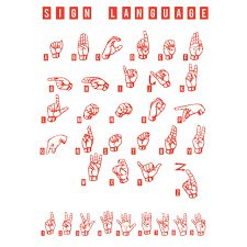 Sign Language Chart Abc 123 Letter Number Red On White Art Poster Print Qu140