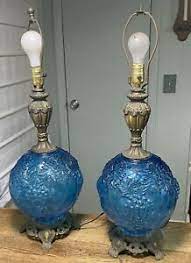 blue glass lamps embossed gs leaves