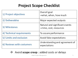 Project Scope Checklist Overall Goal1 Project Objectives What