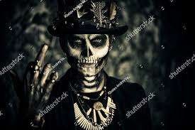 skull makeup dressed in a tail coat