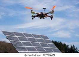 drone solar panels stock photo