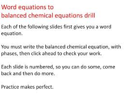 word equations to balanced chemical