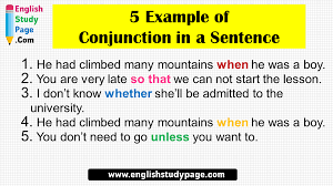 5 exle of conjunction in a sentence