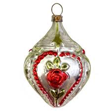 Fancy Rose Heart Blown Glass Ornament