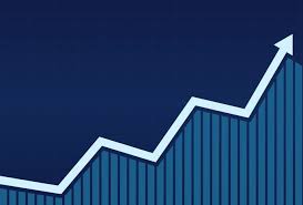 Uptrend Line Arrows With Bar Chart In Stock Market On Blue
