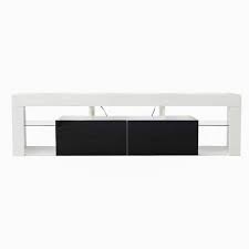 Seafuloy 63 In Black Wall Mounted Floating Mdf Tv Cabinet With 16 Colors Of Led Lights And 2 Drawers