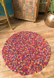 multi felt ball round rug 90cm wool