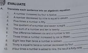 Algebraic Equation 1 A Number Increased