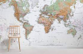white earth tone world map wallpaper