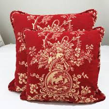 Red Toile Throw Pillow Cover