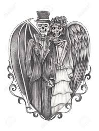 Whether you want to learn the fundamentals of graphite pencil drawing, or the basics of still life illustration and drawing with. Art Devil And Angel Wedding Skulls Hand Pencil Drawing On Paper Stock Photo Picture And Royalty Free Image Image 80779062