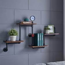 Danya B 4 Tier Wall Mount Corner Or Straight Staggered Floating Industrial Rustic Pipe Shelving Unit