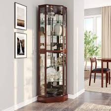 Corner Display Curio Cabinet Glass Door