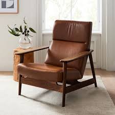 mid century show wood high back leather