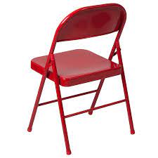 red heavy duty metal folding chair with