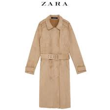Zara Basic Khaki Suede Trench Coat Long