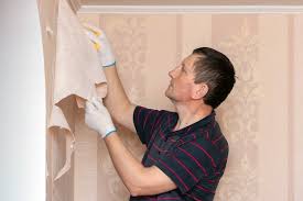 Man Repairman Removes Old Wallpaper