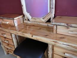 cedar log vanity desk with drawers and