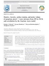 Pdf Density Viscosity Surface Tension And Molar Volume