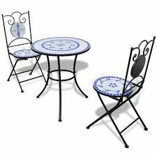 Yuuiklle 3 piece mosaic bistro set ceramic tile,bistro dining set,patio cast aluminum furniture table and chairs set,for backyard, porch, balcony, lawn, poolside,blue and white 5.0 out of 5 stars 1 $437.62 $ 437. Mosaic Table And 2 Folding Chairs Garden Patio Balcony Bistro Set Blue White For Sale Online Ebay