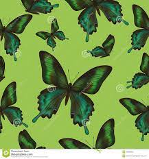 Seamless Pattern with Green Butterflies ...