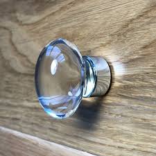 Oval Clear Glass Cupboard Knob Nickel