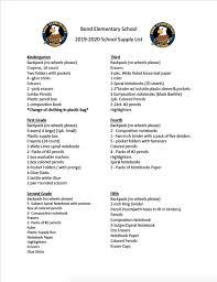 Parents School Supply List