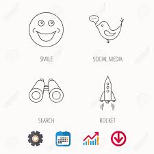 Rocket Social Media And Search Icons Smiling Face Linear Sign