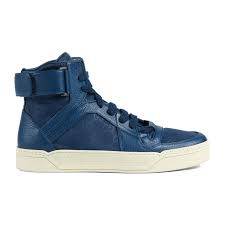 Gucci Mens Blue Nylon Leather Gg Guccissima High Top Sneakers Shoes