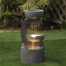 Luxen Home Resin Tiered Pots Outdoor Fountain With Led Light