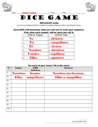 Conjugating Reflexive Verbs Practice In Spanish Dice Game
