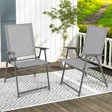 Set Of 4 Patio Folding Chair Set With Rustproof Metal Frame Gray Costway