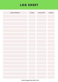free printable log sheet templates