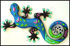 Painted Metal Gecko Wall Art Outdoor