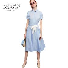 Kmd Komoda Casual Light Blue Dress Women Summer Short Sleeve