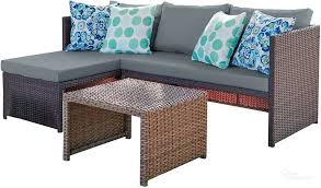 Manhattan Comfort Menton Steel Rattan 2 Piece Chair Lounge And 2 Seater With Coffee Table Patio Set Grey