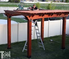 redwood pergola attaching rafters her